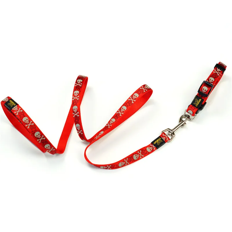 

Red Skull printing pet dog collar and leash for puppydogs soft collars leads set for chihuahua pet shop products supplies