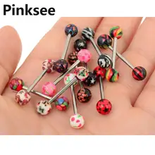 Chic 1PC Punk Colorful Stainless Steel Acrylic Ball Barbell Tongue Belly Ring Bars Piercing Body Jewelry