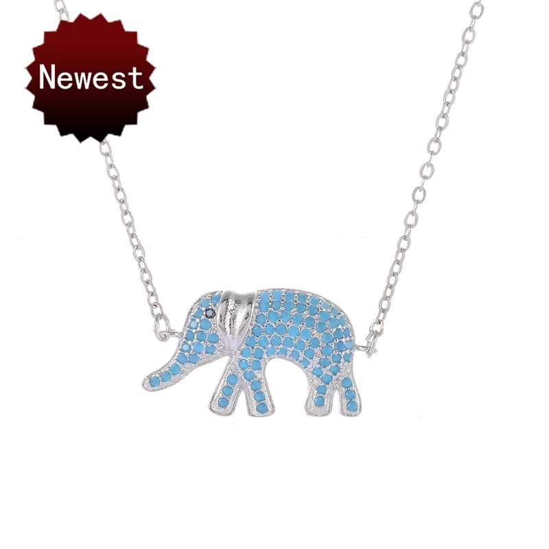 

elephant necklace fashion Animal pendant necklaces for women 2017 statement jewellery accessories inlay blue zircon rhinestone