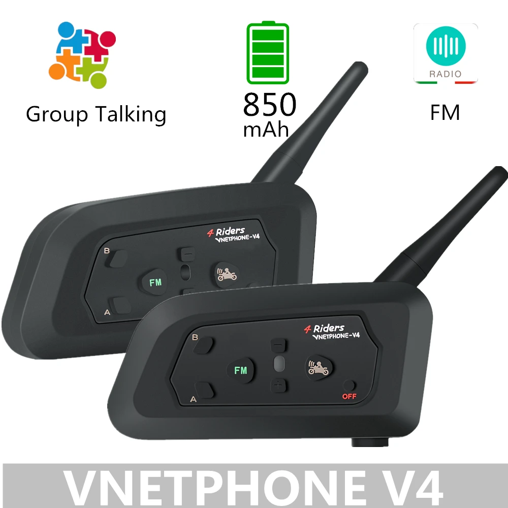 Bluetooth гарнитура VNETPHONE V4 Для мотоциклетного шлема 850 мАч|easy talkie|helmet headsetwireless communicator |