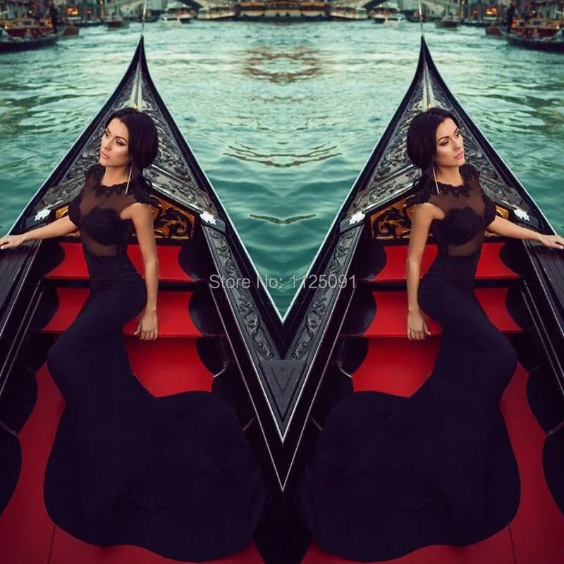 

Vestido De Fiesta 2019 Fast Shipping Sexy See-through Evening Gown O-Neck Sleeveless Long Black Mermaid Prom Dresses New Arrival