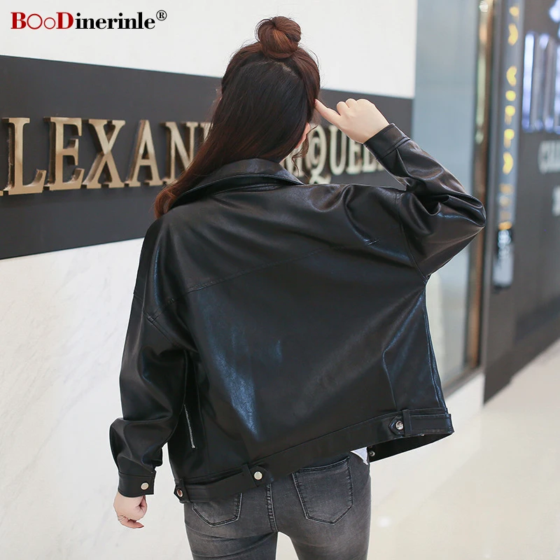 Pu Automne Black Boodinerinle Vestes En Casual Col 2018 Streetwear wCngpZ