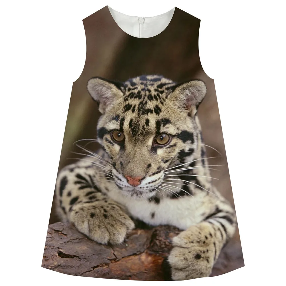 Vintage style animal Girls Dress Leopard Print Autumn and winter