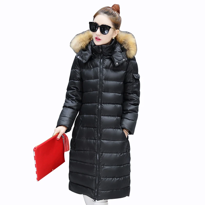 Rlyaeiz Oversize 5XL модная зимняя хлопковая куртка 2018 зимняя куртка Для женщин меховой воротник с капюшоном Тонкий парка Длинное теплое пальто для