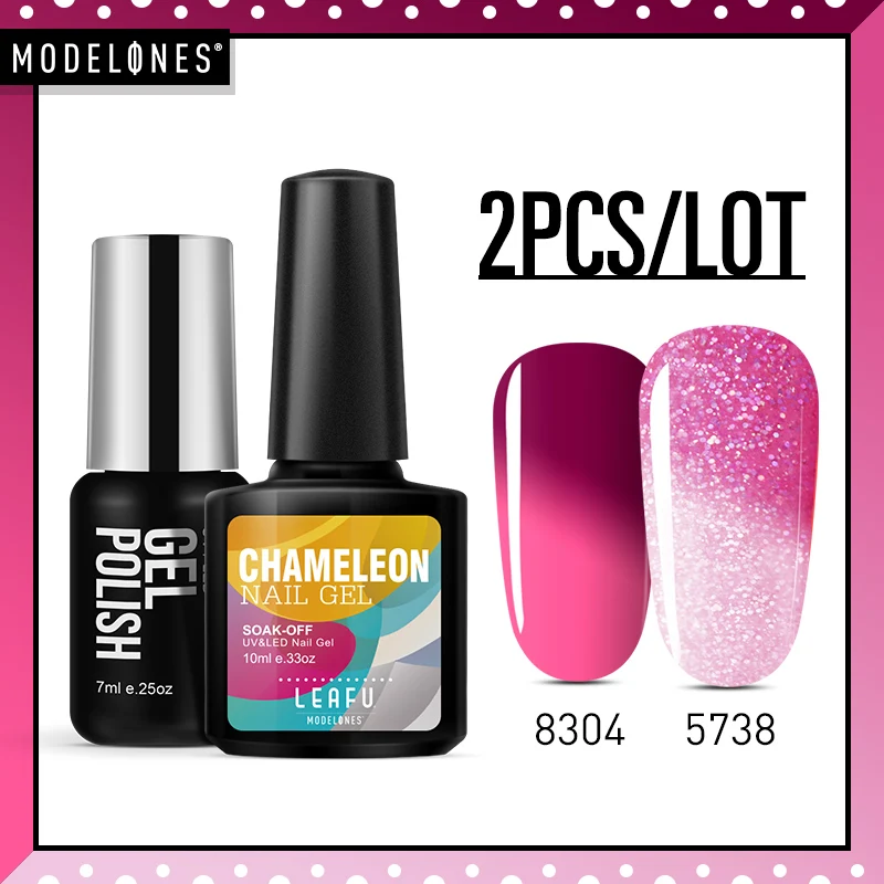 

Modelones 2Pcs/Lot Chameleon Thermo UV Gel Polish Nail Art Temperature Led Nail Gel Varnish Kits Changing Color Nail Hybrid Gel