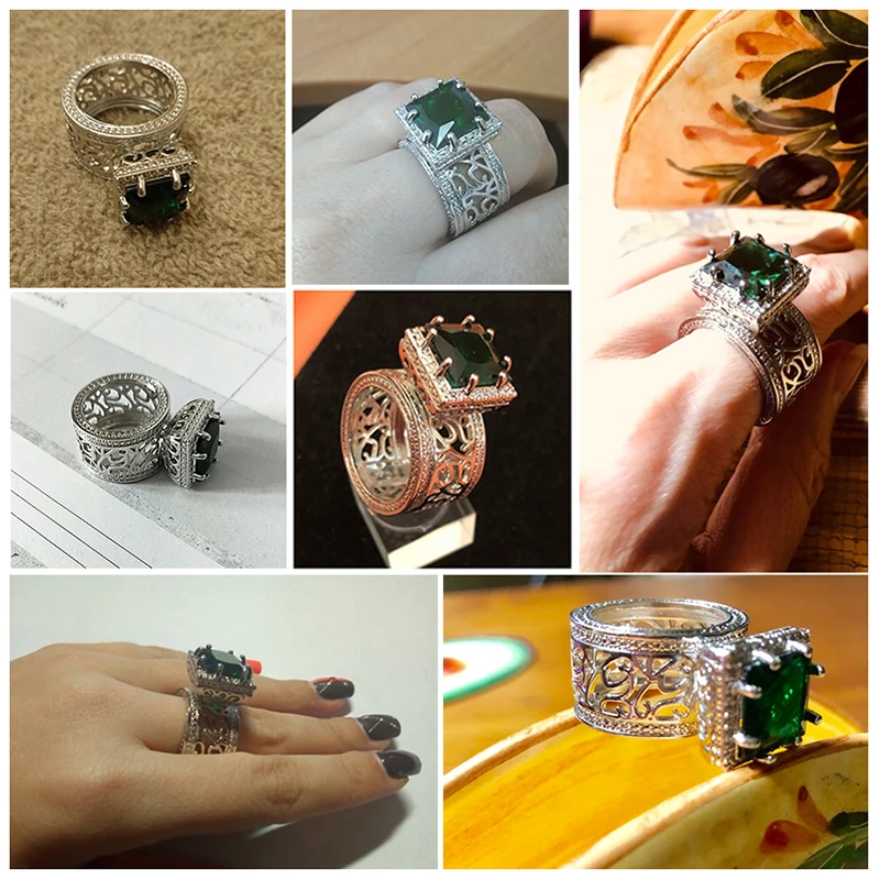 Большое темное кольцо с зеленым камнем для женщин, свадебный подарок, серебряные кольца для мужчин, роскошные ювелирные изделия для принцессы, Bague Femme Anillos Mujer O3X873