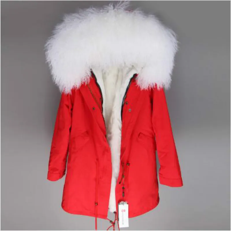 

2018 New Fashion women's Winter Real Rabbit Fur Lined Jacket Coat Natural Wool Hooded Fur Collar Park