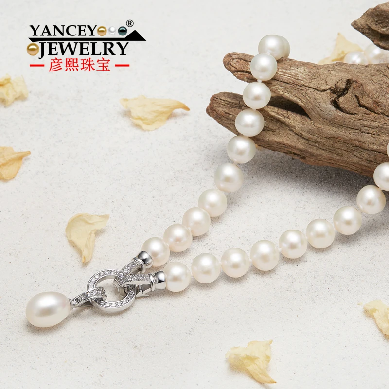 YANCEY новое Настоящее речной натуральный жемчуг ожерелье 7-8 мм ювелирные украшения для женщин ожерелье ювелирные изделия жемчуг, S925 серебро