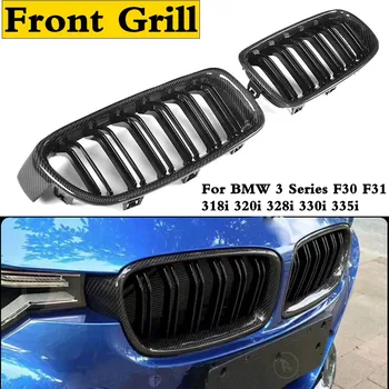 

Genuine carbon fiber for 3 series f30 f31 grill dual slat glossy black grille for bmw 3 series 318i 320i 328i 330i 335i 2012-18