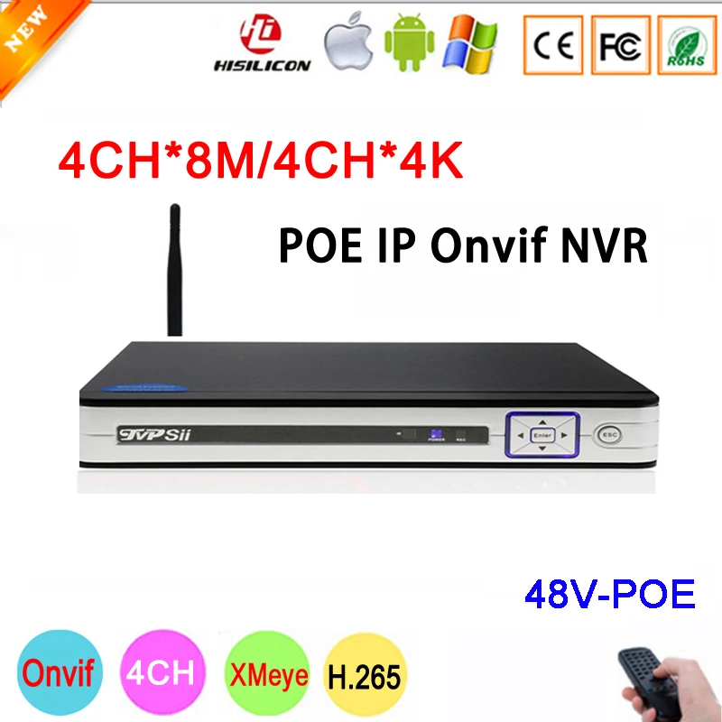 Серебристая Панель Hi3536C Xmeye 4CH* 4 K/4CH* 8M 4CH 4 канала H.265+ 48 в wifi PoE Onvif ip-камера CCTV NVR