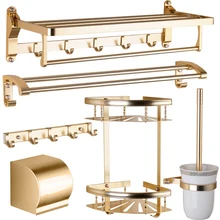 Oro espacio de aluminio set de accesorios de baño titular de papel de barra de toalla ganchos de ropa cepillo de baño soportes de estantes accesorios de baño