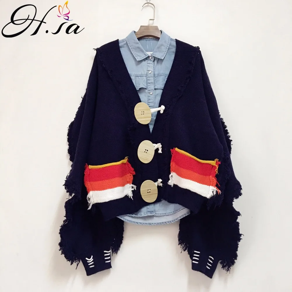 HSA Women Sweater and Cardigans 2018 Autumn Korean Fashion Tassel Knit Cardigans Jackets Big Button Oversize Sweater Coat