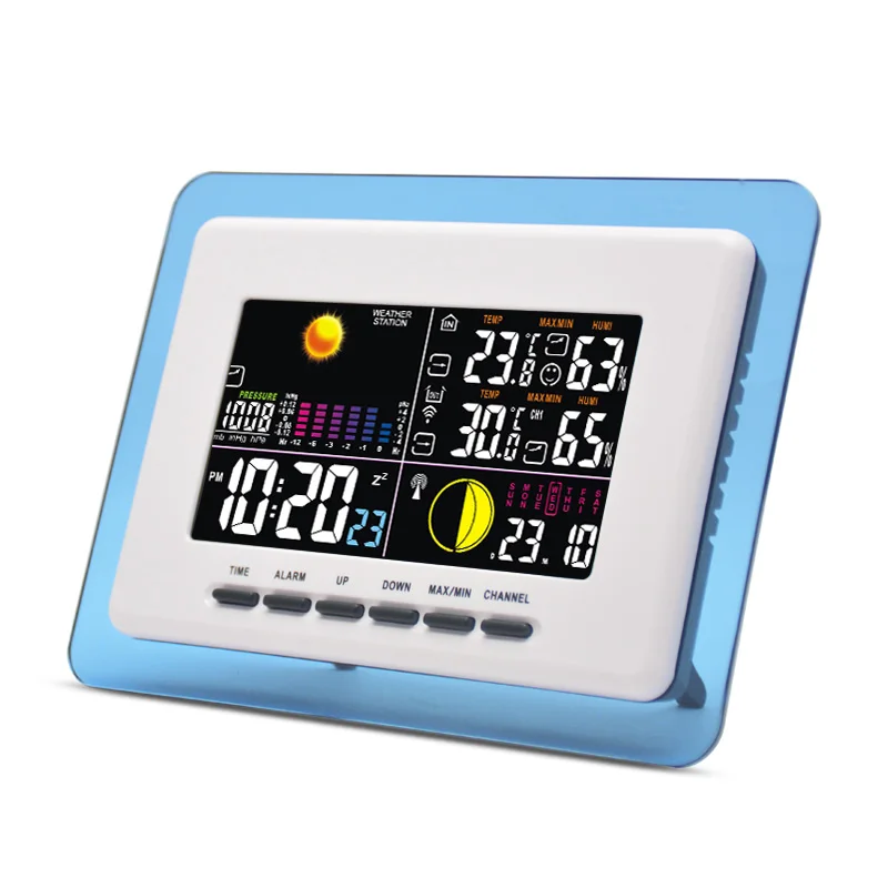 DYKIE RF RCC Беспроводная метеостанция с крытым наружным термометром, гигрометром, барометром, цифровым будильником, адаптером питания