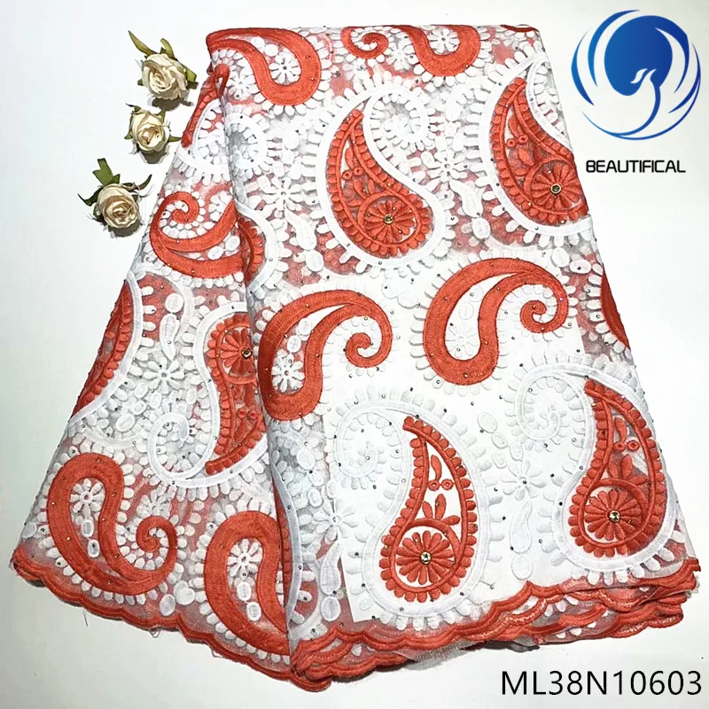 

Beautifical nigerian lace fabrics Nigerian net lace fabric with stones Fashion style embroidery lace fabric for dress ML38N106