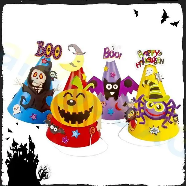 70pcs Easter Children Bat Pumpkin Ghost Paper Hat Cap 70pcs Easter Children Bat Pumpkin Ghost Paper Hat Cap Party Decoration Home Bar Props Supplies Diy Handmade Kid Toys