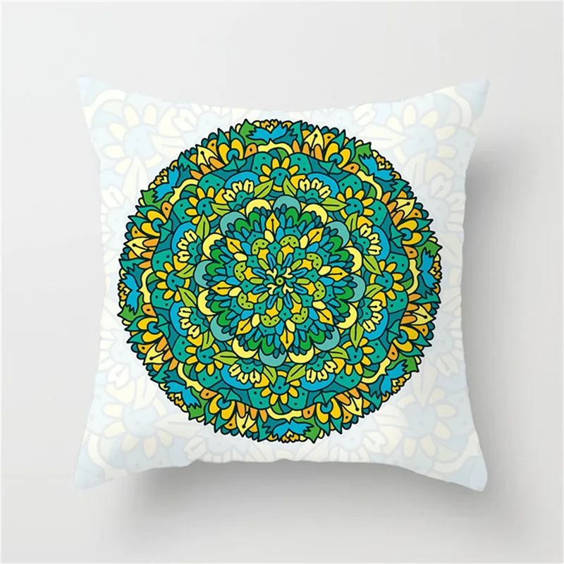 

Fuwatacchi Mandala Printed Cushion Cover Green Circle Flower Pillow Cover Decorative Pillowcase 45*45 cm For Home Sofa Chair