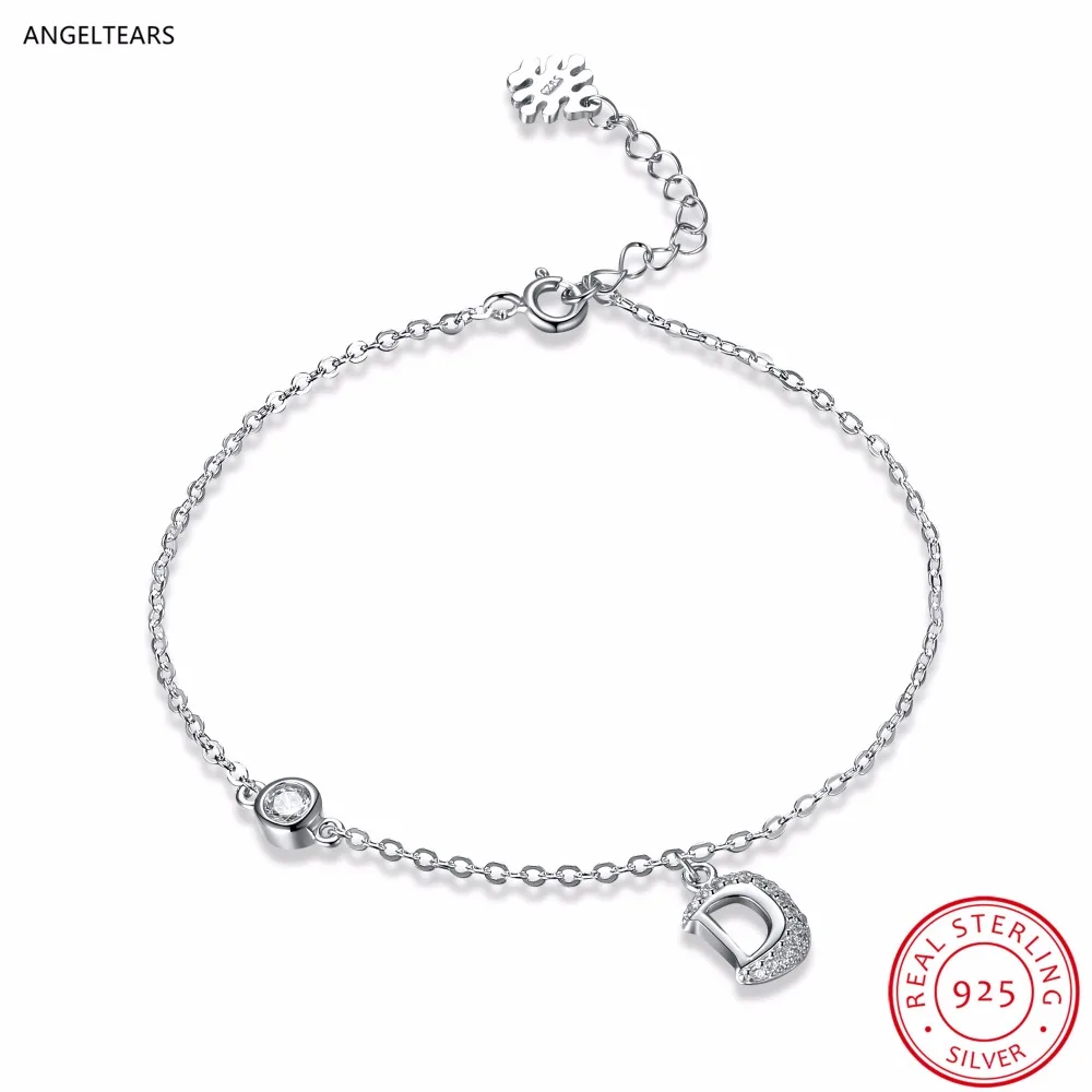 100 Real 925 Sterling Silver Letter D Pendant Charm Bracelet with