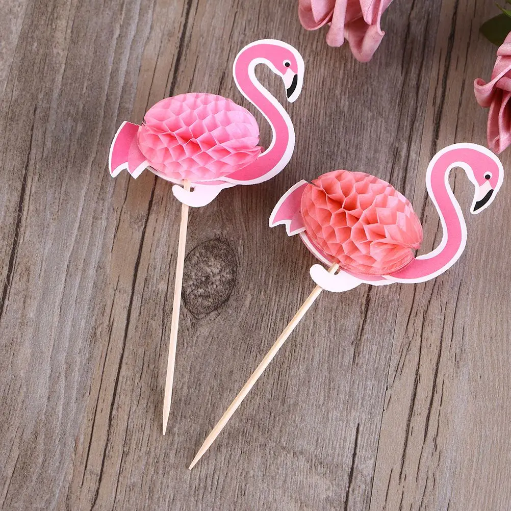 10pcs Hawaii 3D Flamingo Cake Topper Cake Picks Decorating Topper Cupcake Toppers Wedding Decorations Tropical Summer Party