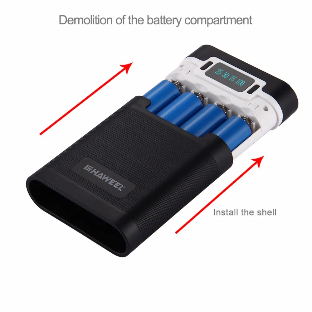 HAWEEL DIY 4x18650 Батарея Портативный 10000 мАч Мощность Bank Box Shell с 2xusb Выход и Дисплей для iPhone, Galaxy без Батарея 5 В