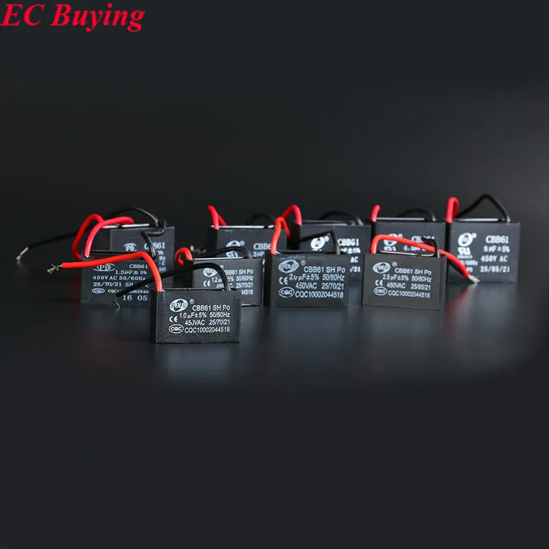 2pcs/Lot CBB61 starting capacitance 1uf 1.2uf 1.5uf 2uf 2.5uf 3uf 3.5uf 4uf 4.5uf 5uf AC Fan Capacitor 450V Kit CBB 