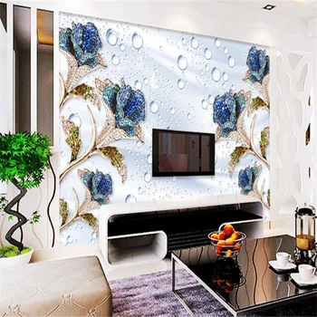 

beibehang Custom wall papers home decor Blue Rose Dripping Silk Stereo Photo Mural Wallpaper TV Background Wall papel de parede