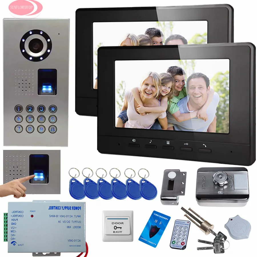 

SUNFLOWERVDP Video Doorphone Systems Interphone With Camera Fingerprint Rfid Electric Door Lock CCD Camera IP65 waterproof Kit