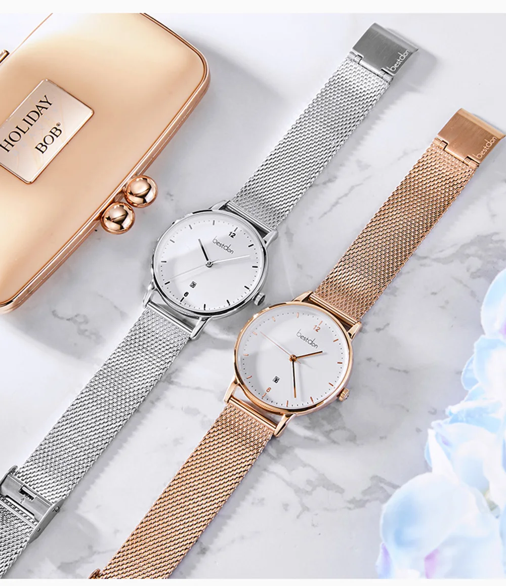 Bestdon роскошные дизайнерские женские часы кварцевые часы из розового золота женские модные серебряные женские часы Швейцария Лидирующий бренд
