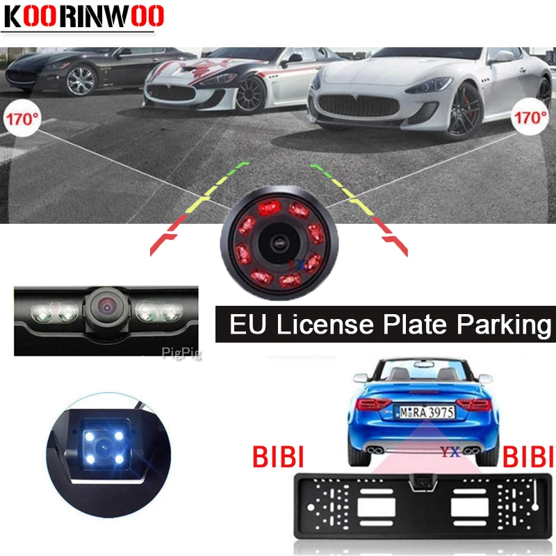

Koorinwoo Parktronic EU European License Plate Frame Rear View camera IR Car parking Sensor 2 Reverse Radar Buzzer Assist Auto