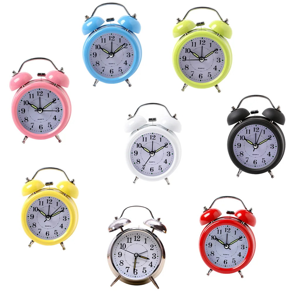 Digital 3D Twin Bell Alarm Clock Loud Wakeup Chime Clock Battery 3inch White