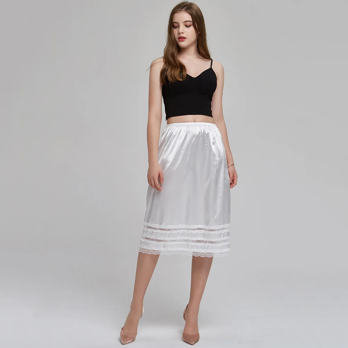 Свободная Женская Нижняя юбка-комбинация, шелковая, чистая, летняя, кружевная юбка, женские слипы, юбки, повседневные трусы, 916-948