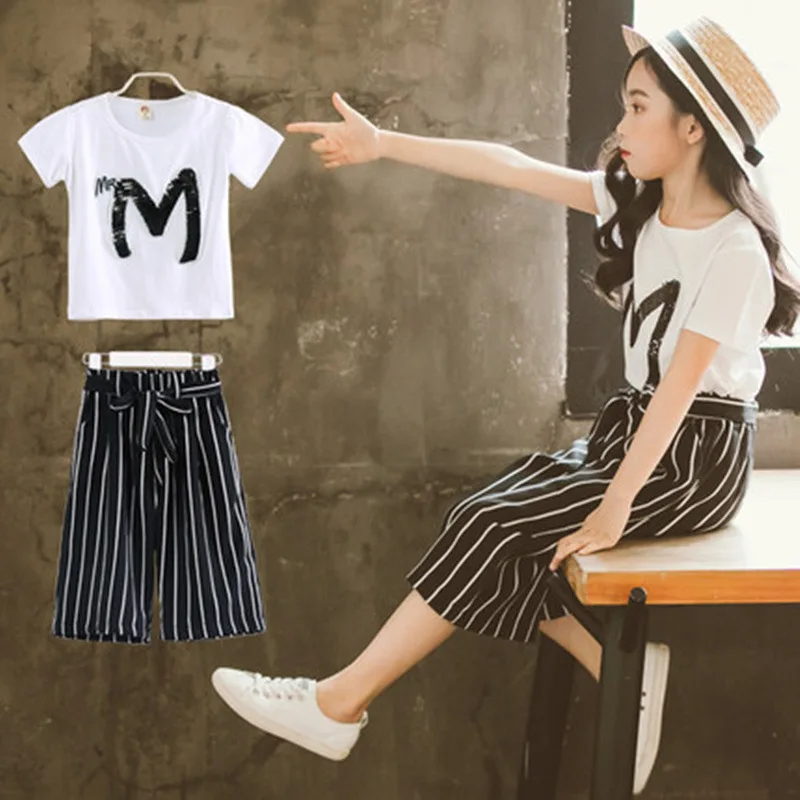 

Summer New Girls Clothing Sets Children Short Sleeve Sequin Letter T-shirt and Pants Suit Kids Outwear Baby Girls Clothes