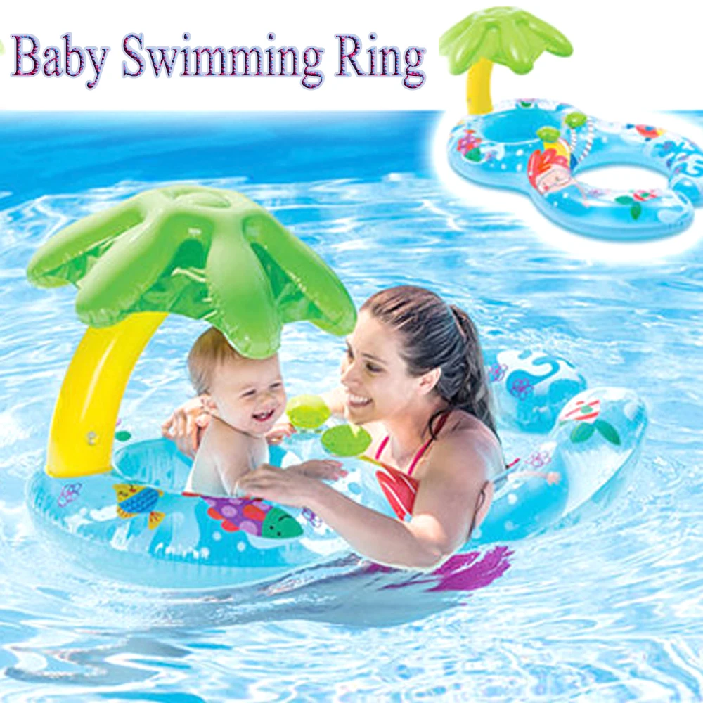 Double Anneau De Natation Gonflable Pour Bebe Jouets De Flotteur De Piscine Avec Auvent Matelas De Mer Fete Activite Parent Enfant Flamant Rose Licorne Aliexpress