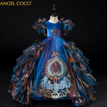 Новое поступление, Роскошные бальные платья с вышивкой, кружевные аппликации, длина до пола, платье принцессы с цветочным узором для девочек, элегантные свадебные пышные платья