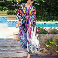 Fitshinling Радуга tie dye boho длинное платье Пляжная одежда праздник 2019 лето печати красочные макси платья для женщин большой размеры Халат