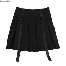 Панк Готика Сексуальная Луна/звезда/кольцо пряжа для вышивания ленты плечевые ремни-подтяжки черная плиссированная мини-юбка карго Женская Harajuku