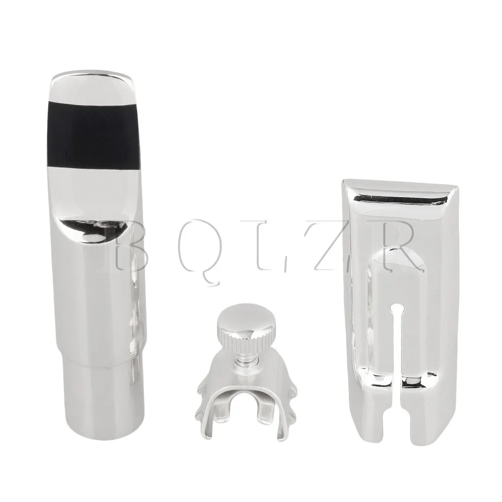 

Yibuy 7# Silver 102mm Silver-Plated Copper Alto Sax Mouthpiece F Style with Cap & Ligature for Alto Saxophone