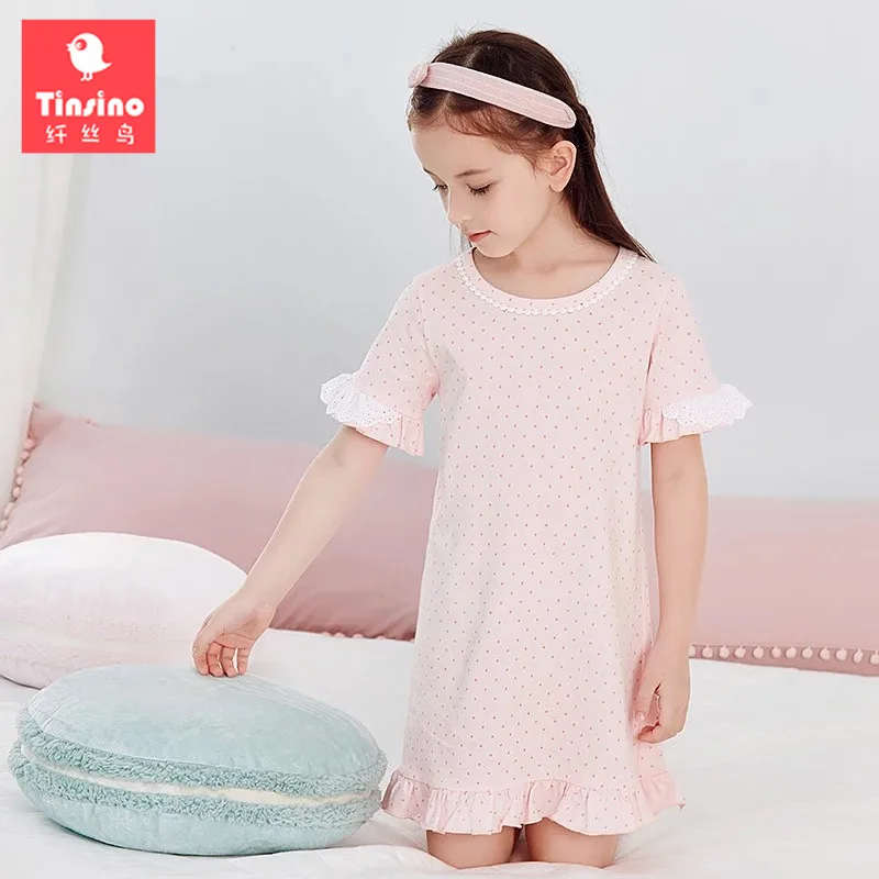Tinsino Children Girls Summer Nightgowns Short Sleeve Sleepwear Girl's