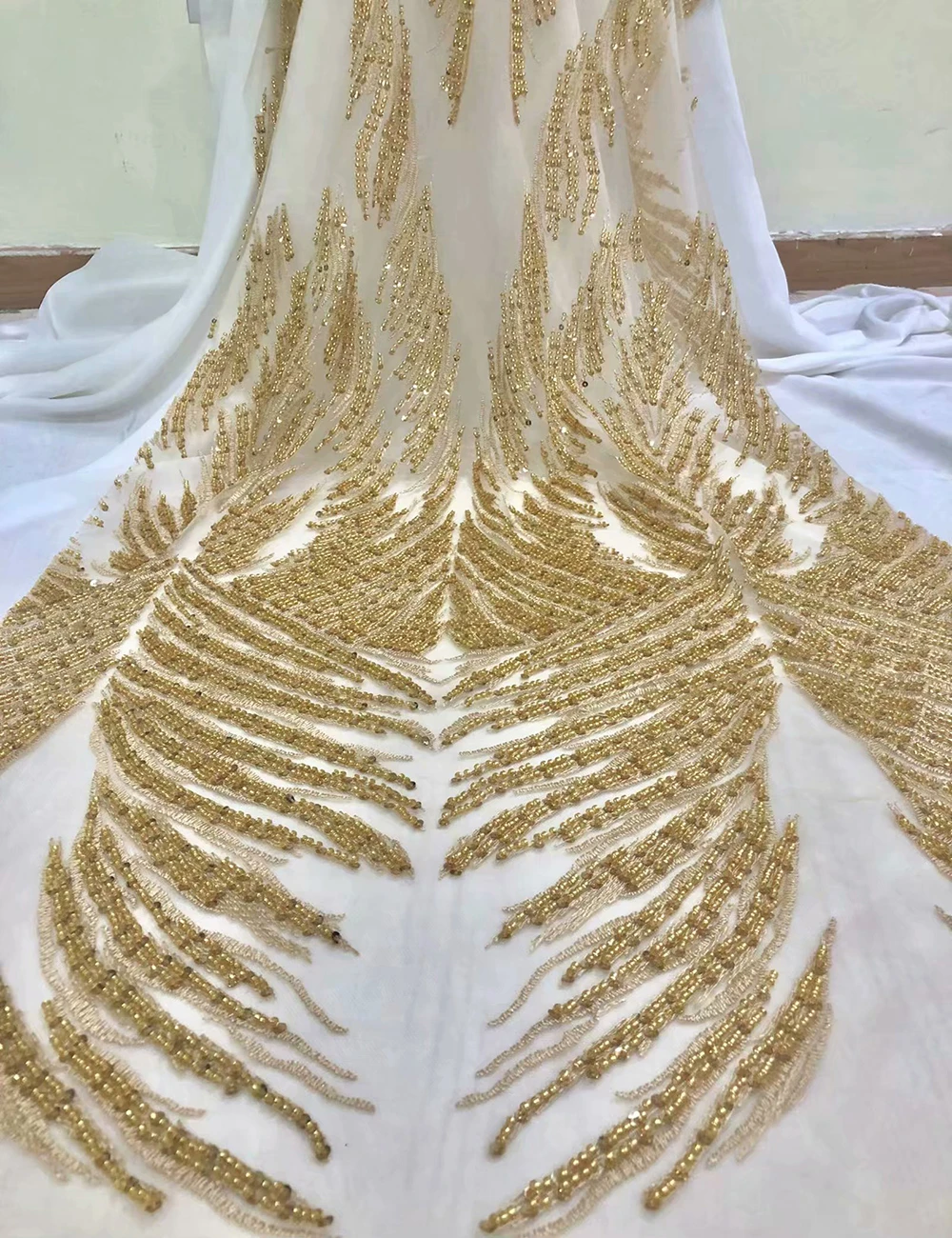 Африканская кружевная ткань высокого качества нигерийские тяжелые бисерные кружевные ткани французская кружевная ткань для платья W098
