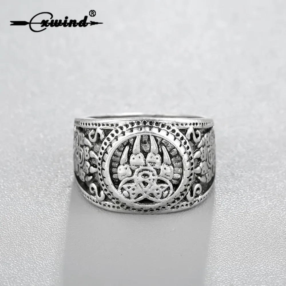 Cxwind Vintage Slavic Bear Paw Slavic Ring Viking Norse Knot Rings for Man Soldier Military Russian Signet Ring Finger Jewelry