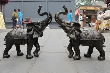 

China Classical Pure Bronze Carved Lucky Elephant Feng shui art statuary pair