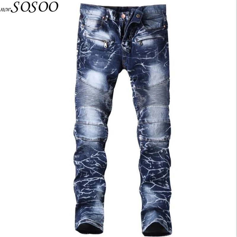 Брендовые мужские джинсы, синие дизайнерские джинсы с принтом, модные дизайнерские мужские джинсы высокого качества#6501