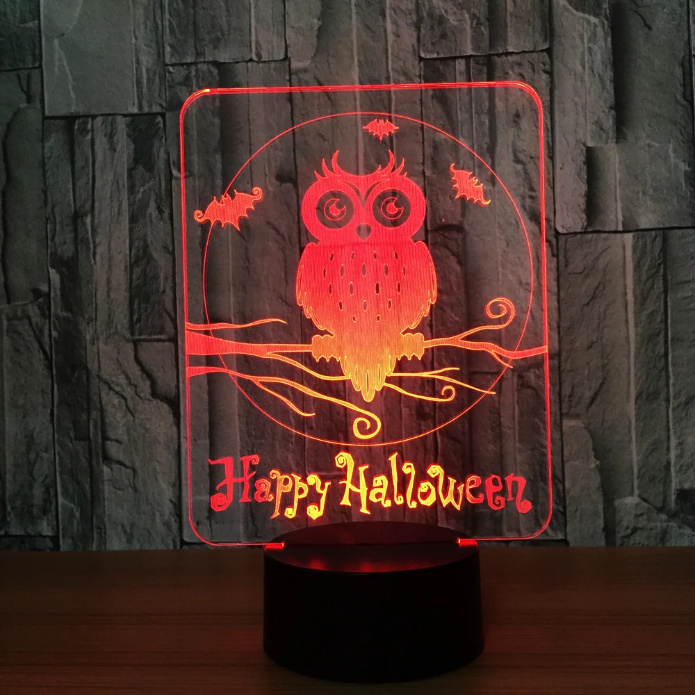Happy Halloween Сова 3D светодиодные лампы 7 цветов визуальный индикатор Ночные светильники для детей сенсорный USB Таблица Lampara лампе для сна Ночная