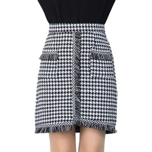 Модная женская одежда из бутика, черная, белая, клетчатая короткая юбка, осень, новинка, кисточка, посылка на бедрах, офисная короткая юбка s