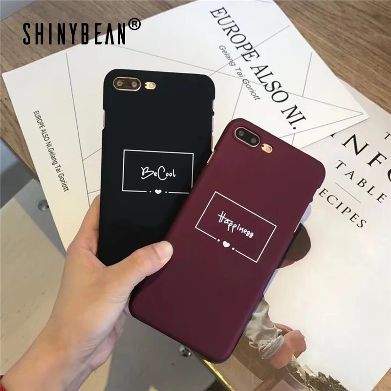 

ShinyBean Phone Cases For iPhone X 8 Plus Cute Letter Heart Couple Cover For iphone 6 6S 7 8 Plus Hard Love Matte Wine Red Case