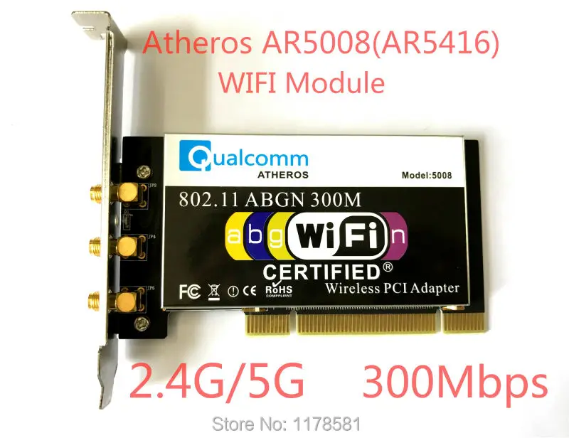 

Atheros AR5008 AR5416 Dual Band 802.11a/b/g/n WIFI CARD PCI Module 300Mbps Wireless Card For Desktop+3 Pcs Antenna