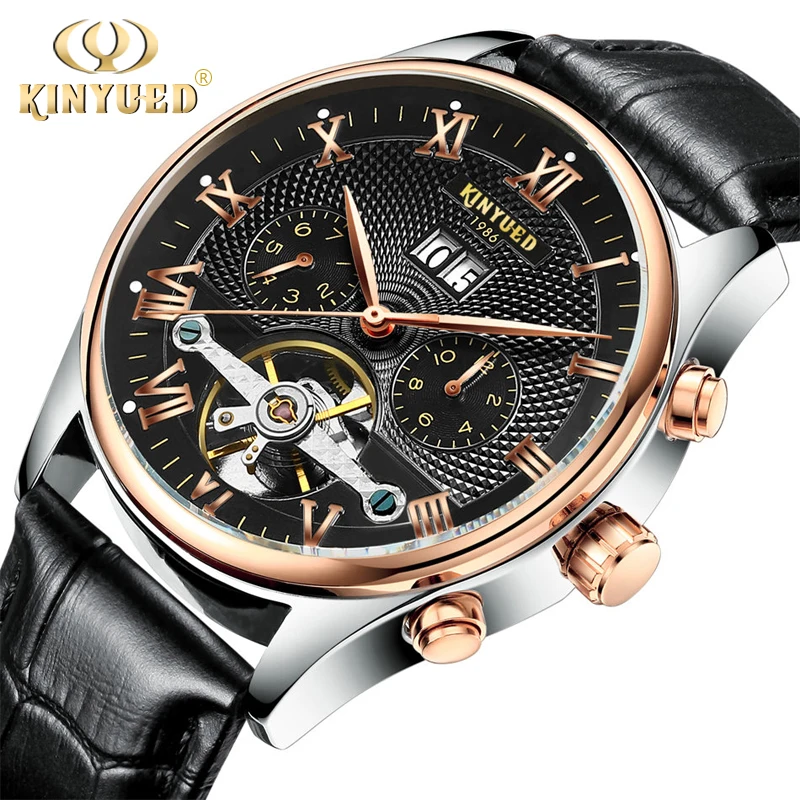Kinyued Skeleton Watch font b Men b font Automatic Waterproof Top Brand Mens font b Mechanical