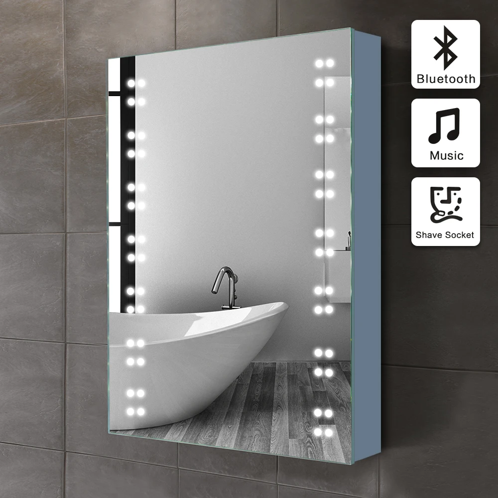 50x70cm illuminated bathroom mirror cabinet with sensor and shaver