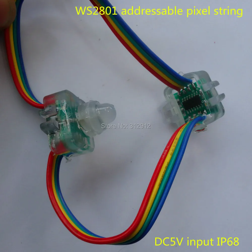 50 шт. DC5V 12 мм WS2801 led Smart Pixel узел, со всеми цветной провод(20AWG), IP68 Номинальное