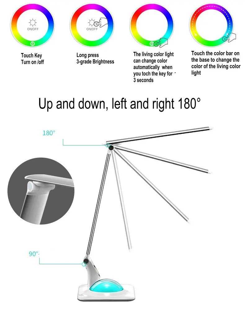 Современный светодиодный Настольный светильник с 5 В USB портом для зарядки телефона с регулируемой яркостью, для ухода за глазами, для студентов, для учебы, чтения, настольные лампы, RGB база