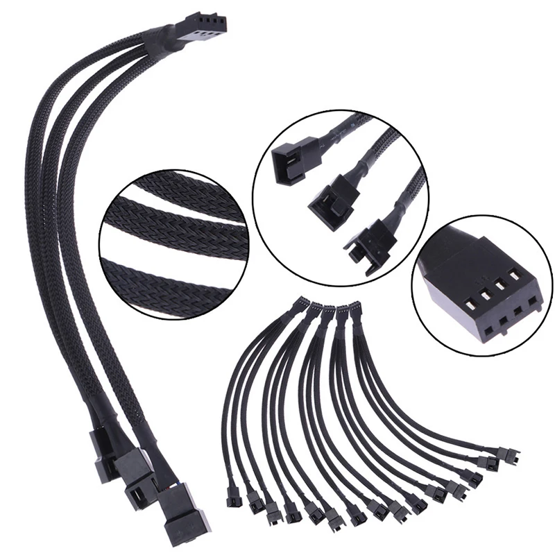 New Sleeved 1 To 3 4-Pin Extension Cable 1 to 3 ways 4-pins CPU PWM Case Cooling Fan Splitter Hub Power Fan-out Adapter Cable